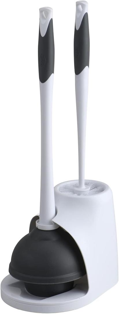 Clorox Toilet Bowl Brush & Plunger Combo Set with Storage Caddy - Toilet Plunger for Bathroom, Bathroom Organizers & Storage, Bathroom Accessories, Toilet Unclogger, Long Handled Toilet Brush (1-Pack, White/Gray)