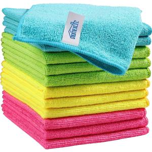HOMEXCEL Microfiber Cleaning Cloth,12 Pack Cleaning Rags, Cleaning Towels with 4 Color Assorted, 11.5"X11.5"(Green/Blue/Yellow/Pink)