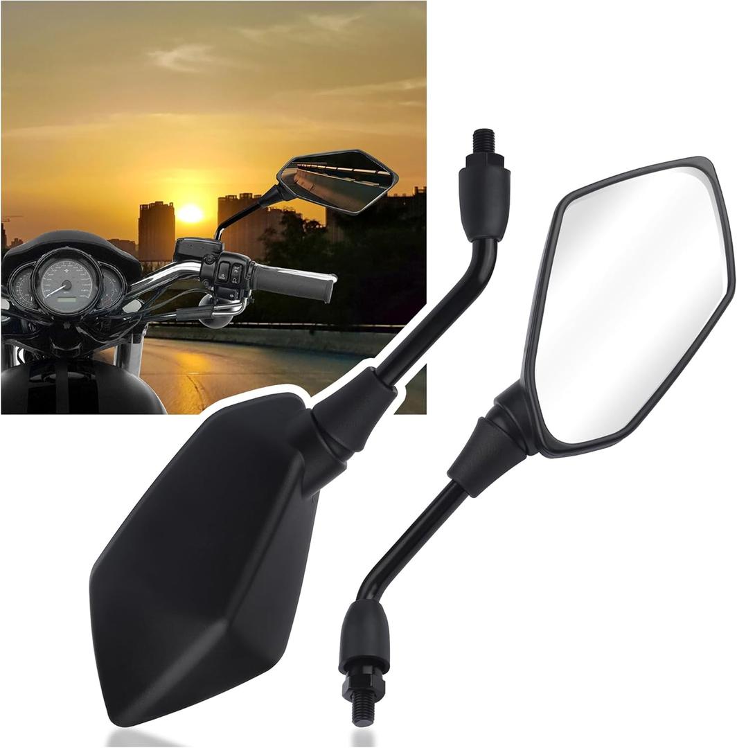 2PCS Motorcycle Mirrors with 8mm&10mm Bolt,HD Motorcycle Mirrors for Handlebars,360-degree Adjustable Motorcycle Wide Angle Rear View Mirror Car Accessories for Scooter,ATV,Dirt Bike(Black)