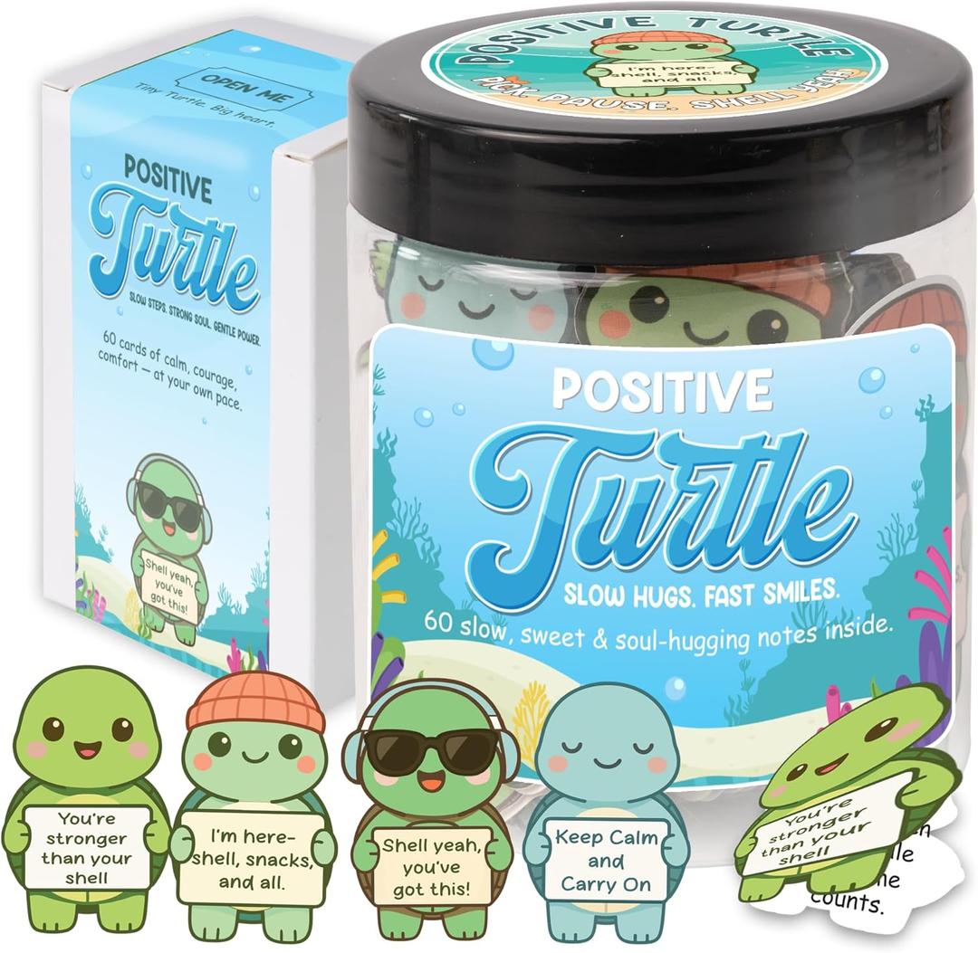Positive Turtle Jar  Funny Birthday Christmas Gifts for Women Men Teens Stocking Stuffers Teen Girls Son Mom Dad Daughter Sister Friend Coworkers Teachers Gifts, Sea Turtle Gift for Women