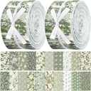 Ganeen 100 Pcs Sage Green Fabric Roll for Rug Batting Greenery Fabric Strips Jelly 2.56 Inch Leaves Floral Precut Quilting Square Bundle for Spring Patchwork Materials Blanket Purse Sewing DIY Crafts