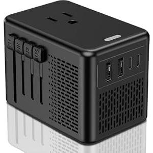 220V to 110V Voltage Converter US to Europe for Hair Dryer with Fast Charging 2 USB A 2 USB C, Power Converter Adapter Combo International Adapter A C G I (Black)