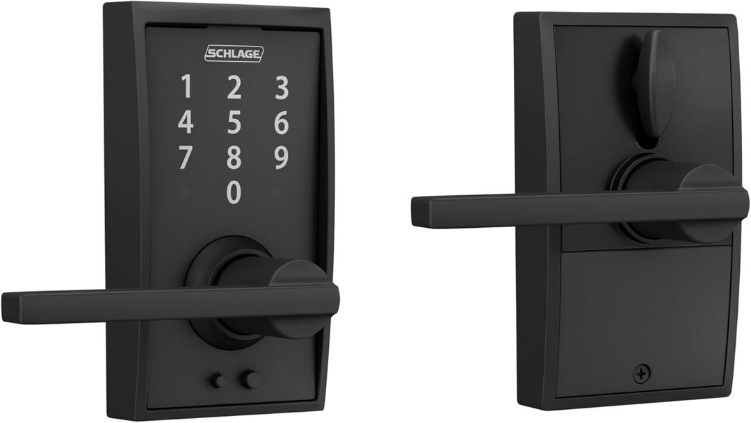 Schlage Touch Century Electronic Lock with Lever Handle, Touchscreen Keypad, Keyless Front Door Entry, Matte Black, FE695 CEN 622 LAT