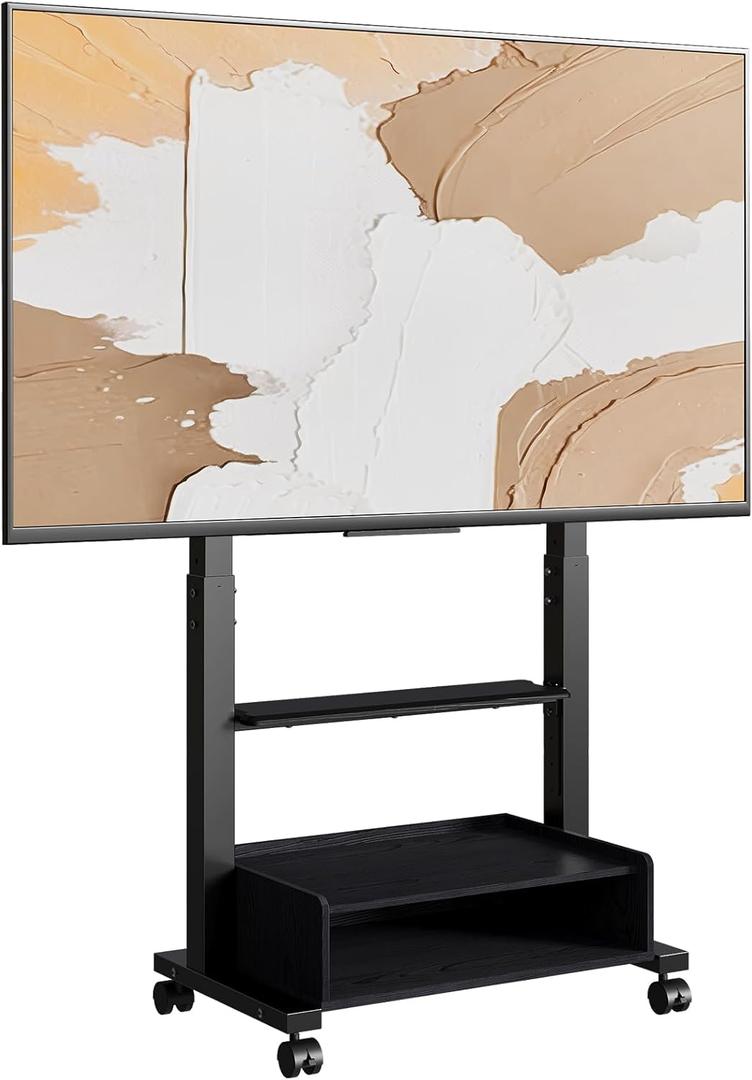 Heavy Duty Rolling TV Stand for 32-85 Inch TV, Large Storage Mobile TV Stand on Wheels up to 132 lbs, Height Adjustable Portable TV Cart for Living Room, Bedroom, Office, Max VESA 600x400mm