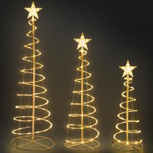Set of 3 Christmas Decoration Outdoor Spiral Tree, 3/4/5 FT 240 LED Xmas Collapsible Tree Lighted 3D Lights Holiday Display Decorative for Indoor Outdoor Xmas Patio Wedding Decor(Warm White)