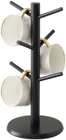Kitsanery Mug Holder Tree, Coffee Cup Holder, Coffee Mug Tree with 6 Hooks, Home Storage Mug Hooks (Black)