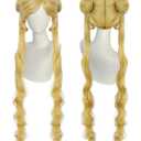 Ebingoo Blonde Wig for Girls with Two Ponytails Sailor Moon Wig + Wig Cap Long Blonde Pigtails Wigs with Buns for Women Cosplay Wig for Halloween Costume Party