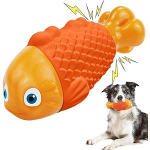 WinTour Tough Dog Toys for Aggressive Chewers, Indestructible Dog Chewers for Medium & Large Breeds, Squeaky Durable Chew Toys to Keep Them Busy, Reduce Boredom, Teeth Cleaning, Bacon Flavor Orange Nylonfish 