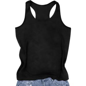 Racerback Tank Tops for Women Summer Sleeveless Round Neck Casual Graphic Tunic Shirts, Solid Black, 3XL