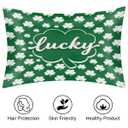 St. Patrick's Day Satin Pillowcase for Hair and Skin, Green Clover Silk Pillow Case Queen Size Silky Pillowcases with Zipper Cooling Pillow Cover (20x30 Inches)