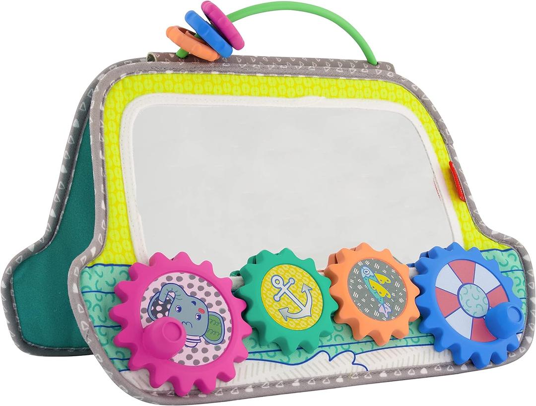 Infantino Busy Board Mirror & Sensory Discovery Toy Boat for Fine Motor Skill Development with Gears, Beads, High Contrast Prints, Tummy Time, Sit & Play or On The Go, for Newborns, Babies & Toddlers (Medium)