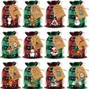 Aviski 60PCS Cotton Small Christmas Drawstring Candy Treat Bags Buffalo Plaid Xmas Xmas Christmas Fabric Goody Gift Sacks Reusable Gift Wrapping Bags Holiday Party Favors - Red/Green