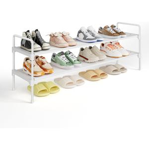 Kitsure Shoe Rack - 2-Tier Long Shoe Organizer with Handles & Non-Slip Feet, Rust-Resistant Metal Shoe Rack for Closet, Entryway, Bedroom, Living Room, 36.1" Wide - 2 Tiers, White