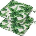 19x19x3 Inch Outdoor Square Corner Chair Cushions with Ties Set of 2, Water & Fade Resistant Thick Seat Cushion Pads for Garden Patio Dining Porch Furniture - Green Leaves White