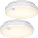 2-Pack Battery Operated Motion Sensor LED Ceiling Lights Indoor, Wireless Flush Mount Light Fixture 3000K in 400LM, Battery Powered Ceiling Lamps for Closet Pantry Laundry Stair(Battery Not Included) (3000K Warm White)