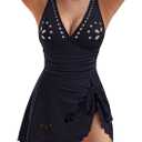 Blooming Jelly Womens Swim Dress One Piece Tummy Control Swimsuits Slimming Full Coverage Bathing Suit (Medium, Black)