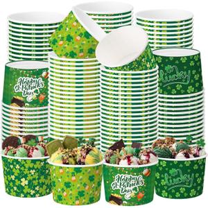 Pickmesh 120 Pcs St Patricks 9 oz Ice Cream Paper Cups Green Irish Shamrock Disposable Snack Bowls Soup Dessert Cups Hot Cold Food for Irish St. Patrick's Day Holiday Spring Party Supplies Decorations