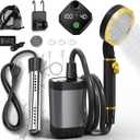 BSEED Portable Shower for Camping with Immersion Water Heater, 6000mAh Rechargeable Camping Shower with Intelligent LED Display, Outdoor Shower for Hiking, Travel, Pets & Car Washing, Wartering Plants, Black