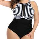 Swimsuit Women One Piece Swimsuit Tummy Control High Neck Bathing Suit Ruched Swimwear