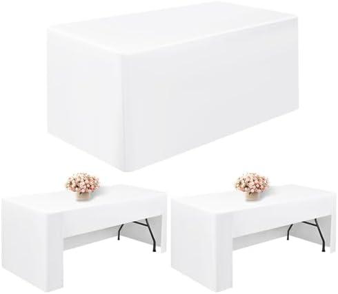 Pesonlook 6 Pack White Tablecloths 14 Ft X 60 Tablecloth, 72 x 30 Inch Washable Fabric Rectangular Folding Table Cover for 6 Ft Tables,Trade Show Table Cover for Parties/Wedding/Events