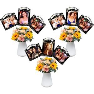 8Pcs Personalized Photo Props Happy Birthday Party Centerpiece Sticks DIY Photo Table Flower Decorations for Floral 30th 40th 50th 60th Black Gold Birthday Table Topper Party Decorations