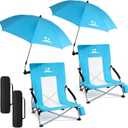 Folding Beach Chair for Adults with UPF 50+ Umbrella, Lightweight Low Beach Chair with Mesh Back,300lbs Capacity Portable Camping Chair with Carry Bag for Outdoor Lawn Camping Concerts (2 Pack), 2 Pcs