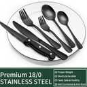 EWFEN 24-Piece Black Silverware Set with Steak Knives, Black Flatware Set for 4, Food-Grade Stainless Steel Tableware Cutlery Set, Mirror Finished Utensil Sets for Home Restaurant, Round Edge