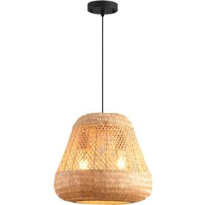 2-Light Rattan Pendant Light,Handmade Rattan Woven Wicker Boho Chandelier Light Fixture Kitchen Island Bedroom Living Room Dining Room Farmhouse Adjustable Height (14.96inch, Nature)