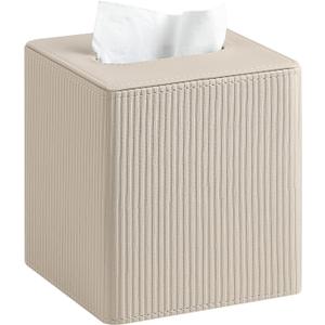 Tissue Box Cover Square with Magnetic Closure, PU Leather Tissue Box Holder for Bathroom NightStands Livingroom, Decorative Modern Square Tissue Holder (Beige)