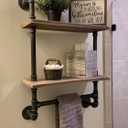 Industrial Pipe Bathroom Shelves Wall Mounted 2-Shelf,Rustic Pipe Shelving Wood Shelf with Towel Bar,Pipe Floating Shelves Towel Holder