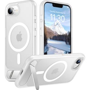 Temdan Magnetic Compatible with iPhone 16E Case, [Built-in Invisible Kickstand][Compatible with MagSafe][Military Grade Shockproof] Slim Translucent Matte Case for iPhone 16E 6.1" 2025