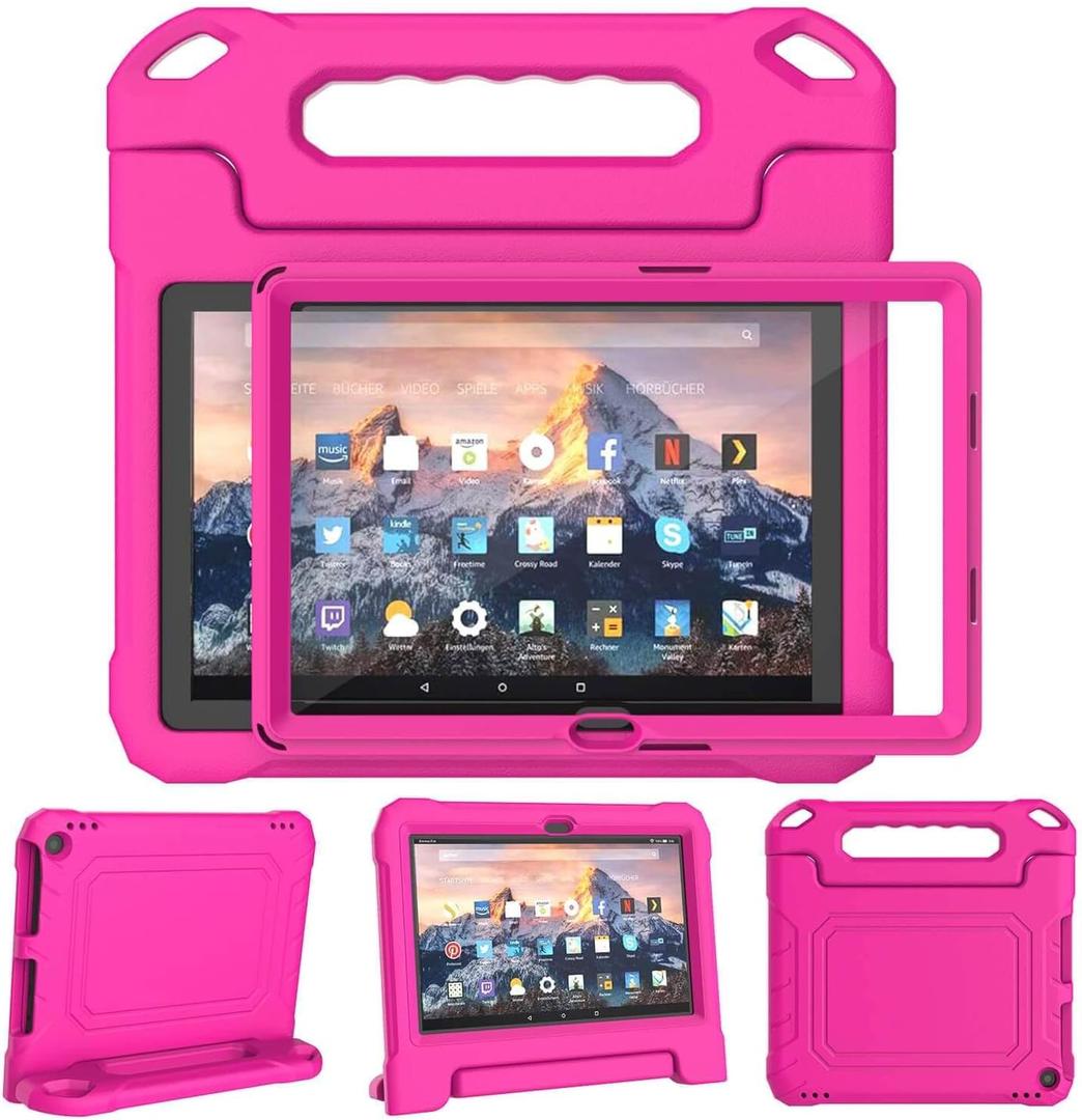 Kids Case for Amazon Fire 10 Pro/10 Plus/HD 10 Tablet(2023/2021 Release, 13th/11th Generation), Durable Shockproof Protective Cover with Screen Protector for Kindle Fire HD 10 Tablet, Pink