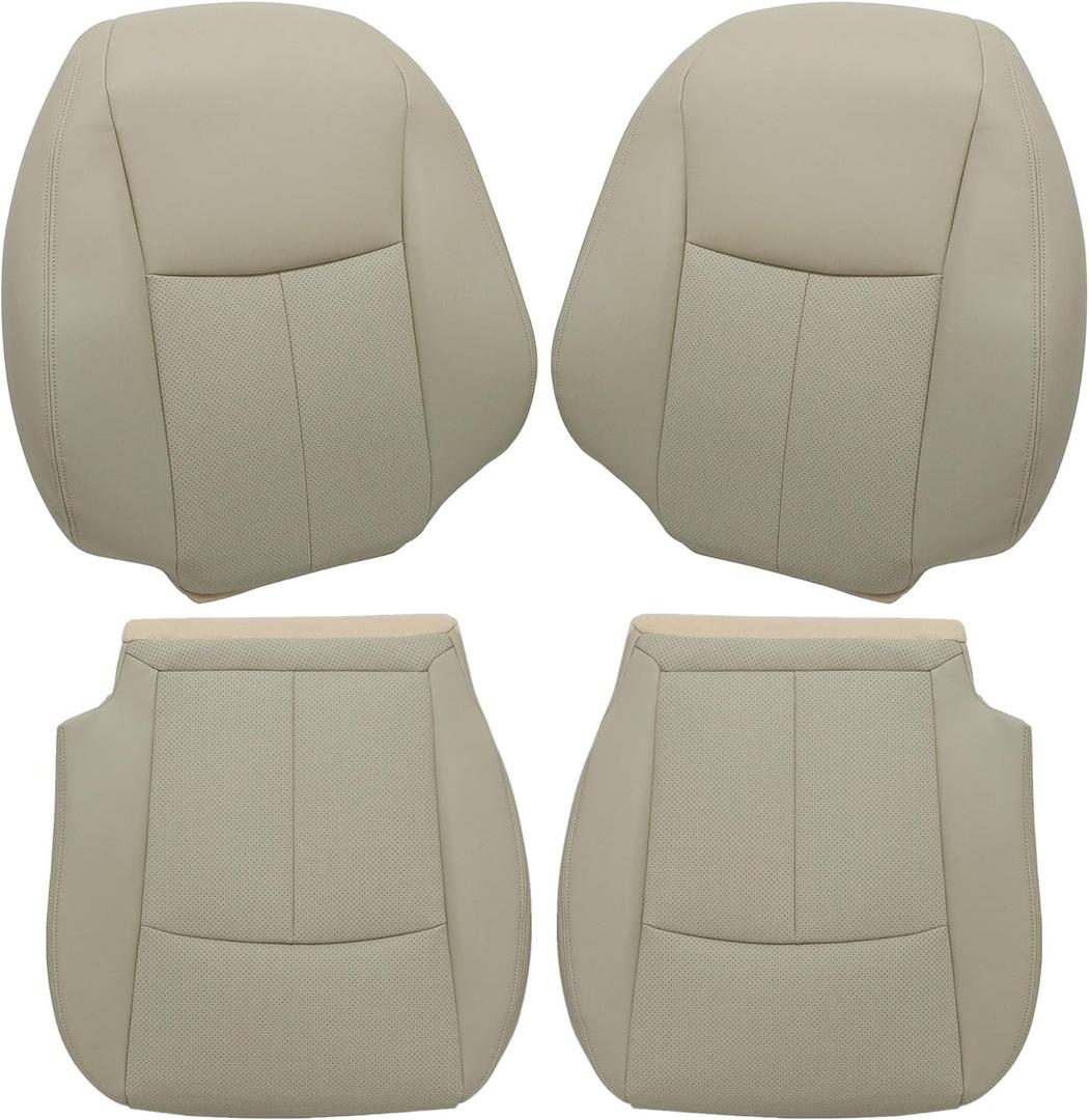 GXARTS Driver and Passenger Side Bottom and Top Lean Back Replacemrnt Perforated Leather Seat Cover Tan Compatible with Infiniti Q50 2014 2015 2016 2017 2018 2019 2020