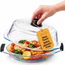Bezrat 2in1 Glass Microwave Plate and Cover/Splatter Guard Lid, with Easy Grip silicone handle, 100% Food Grade, BPA Free and Dishwasher safe (Black)