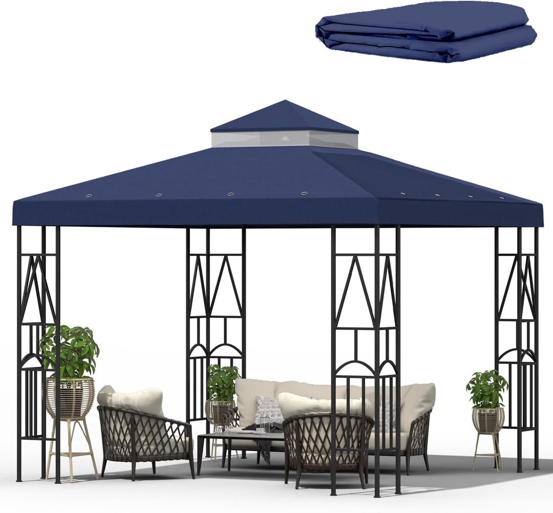 10x10 Canopy Replacement Top Double Tiered Gazebo Cover for Yard, Patio & Garden Durable Sunshade Replacement (Navy Blue)