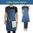 Kitchen Apron, Work Apron, Canvas, Multiple Pockets, Gardening, Painting, BBQ, Artist, Carpenter, Sizes M to XXL, Blue (Pink, XXXL)