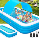 Extra Large Inflatable Pool for Adults and Kids, 145" x 74" x 22" Blow Up Pool for Family, Oversized Inflatable Pools with Canopy & Pump, Large Inflatable Swimming Pool for Backyard Outdoor