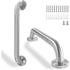 Rackickyer Shower Grab Bar, 2 Pack 16 Inch Brushed Nickel Bathroom Safety Bar, 1.25" Diameter 304 Stainless Steel Grab Bars for Bathtubs and Showers, Handicap Shower Grab Bar for Seniors Elderly