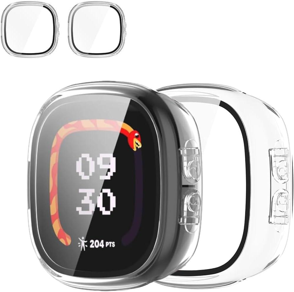 Rc-Z 2-Pack Screen Protector Case for Fitbit Google Ace LTE Smartwatch, Hard PC Bumper Frame with Tempered Glass Face Cover for Fitbit Google Ace LTE, Clear