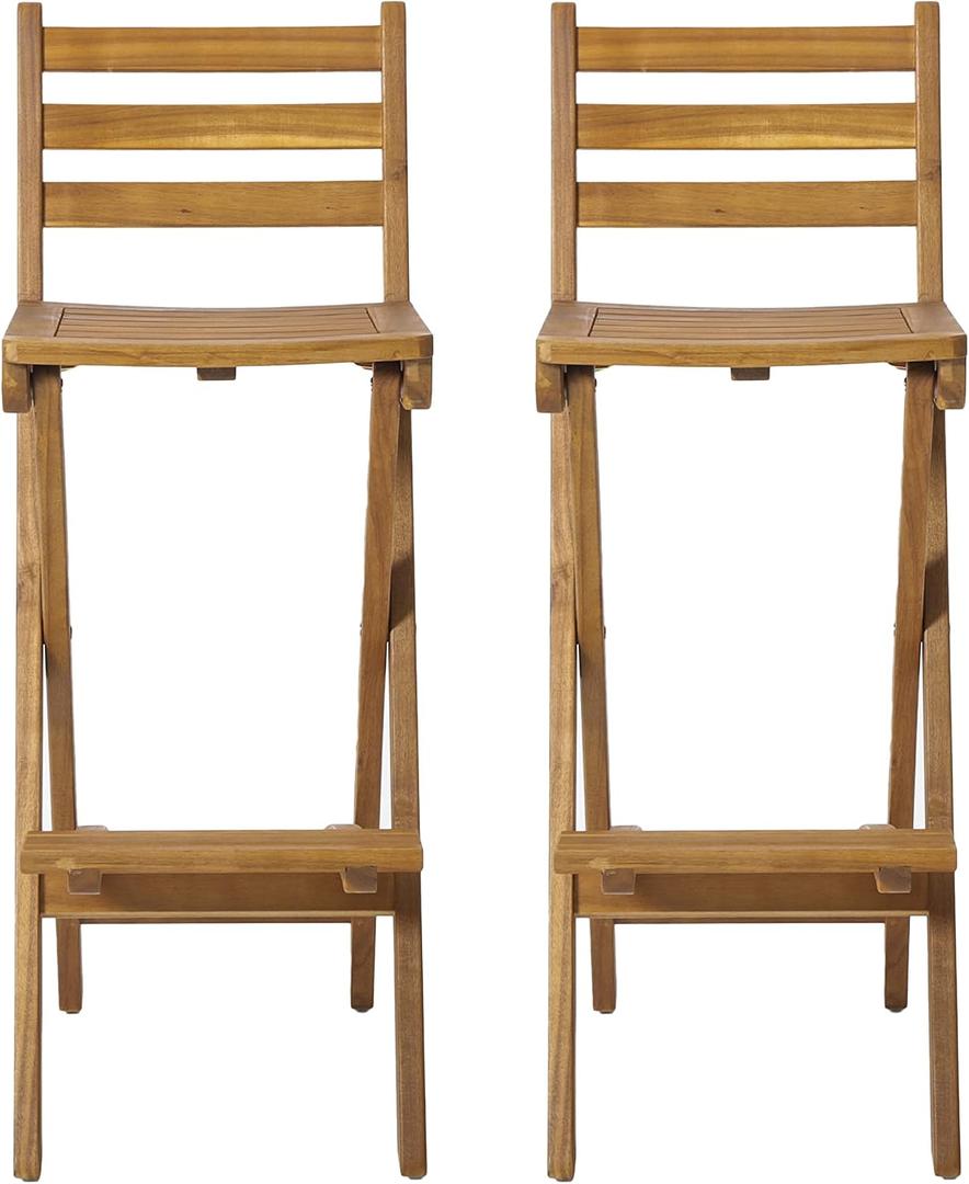 Christopher Knight Home Tundra Outdoor Foldable Wood Barstool Set, 2-Pcs Set, Natural