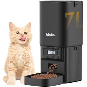Automatic Cat Feeder, 7L/29 Cups Automatic Dog Feeder with Desiccant Bag, 1-6 Meals Ideal for 2-15mm Dry Food, Suitble for Multiple Pets, Dual Power Supply, Detachable Washable, Black