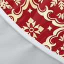 Christmas Round Fitted Tablecloth with Elastic for 44-48 Inch Tables Red Gold Snowflake Block Print Winter Fitted Table Cover Waterproof Holiday Theme Farmhouse Indoor Outdoor Patio Picnic Party