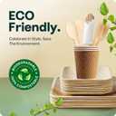 Palm Leaf Bamboo Plates & Pre-Rolled Bamboo Cutlery Party Set - 10 & 7'' Compostable Plates Elegant Pre-Rolled Utensils, Napkins , Cups for Weddings, Events, and Special Occasions For 30 Guests