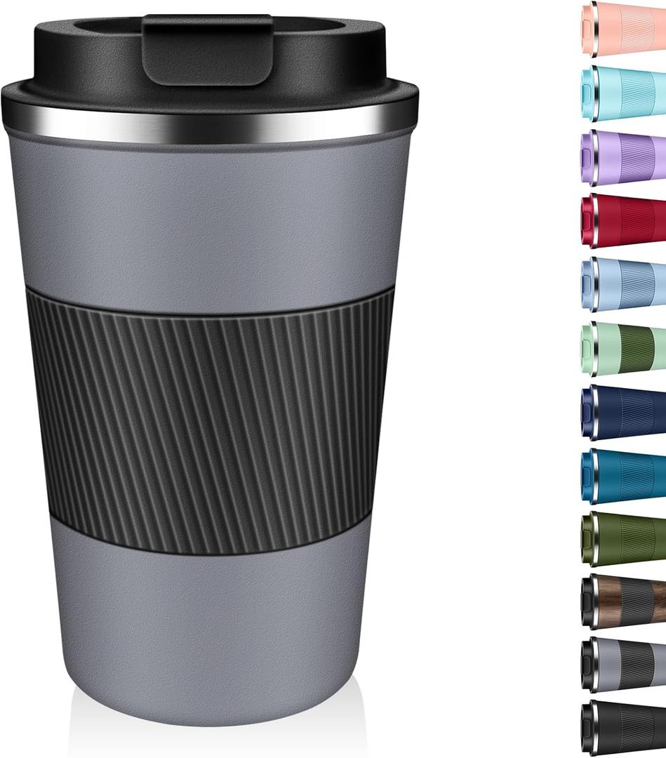 Insulated Coffee Tumbler 17 oz, Stainless Steel Coffee Mug with Lids, Travel Coffee Mug Leak Proof, Double Wall Vacuum Insulated Reusable Iced Coffee Cup, Keep Drinks Hot and Cold (Gray, 17 Ounces)