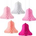 WILLBOND 5 Pcs Paper Wedding Bells Hanging 12 Inch Large Heavy Honeycomb Bells Bridal Honeycomb Decorating Supplies for Weddings Parties Baby Showers (Pink)