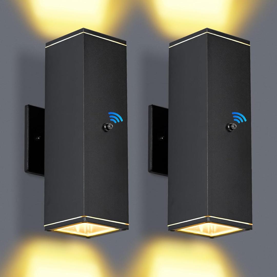 futxnziey Outdoor Wall Lights 2 Packs,Modern Square Dusk to Dawn Outdoor Porch Light,Integrated LED Cylinder Up Down Lights Aluminum Waterproof Wall Lighting Exterior Light for Porch Patio Garage (Black-Square 1)