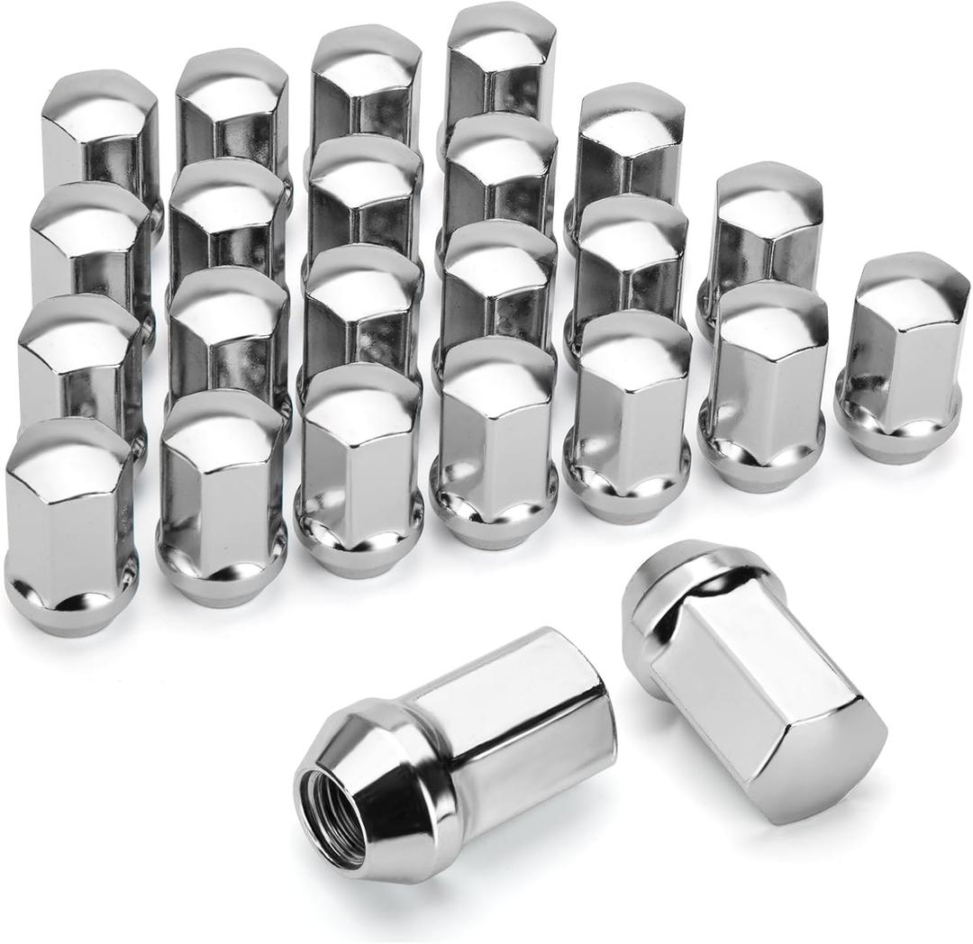 dynofit 24pcs 14x1.5 OEM Lug Nuts 1.75 inch(45mm) Height 7/8" Hex(22mm), M14-1.5 One-Piece Design Factory Chrome Wheel Lugnuts for Silverado & Tahoe GMC Sierra 1500 Buick Dodge Cadillac Chrysler