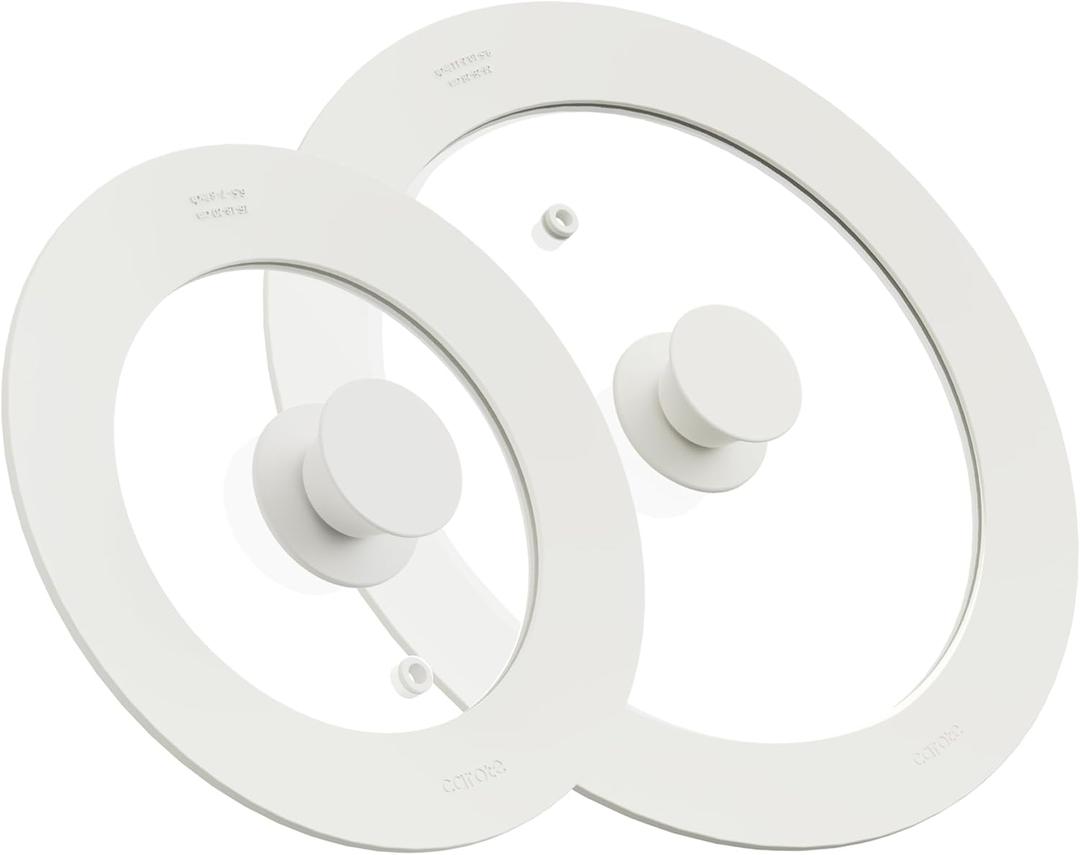 CAROTE 2 PCS Universal Silicone Lid for Pots, Pans and Skillets, Pot Lid fit 6", 7" 8" & 9.5", 10", 11" Diameter Cookware, Pan Cover With Heat Resistant Silicone Rim and Tempered Glass, White