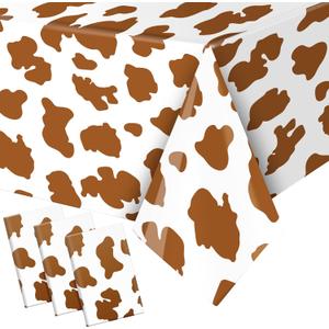 Peryiter 3 Pack Highland Cow Print Tablecloth Western Highland Cow Party Supplies 51 x 87 Inches Rustic Brown Farm Animal Disposable Rectangular Waterproof Plastic Table Covers for Decoration
