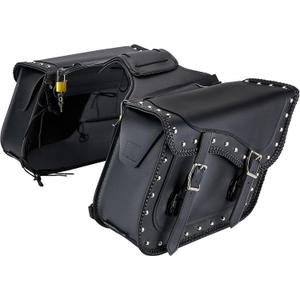 Dream Apparel Naked Cowhide Leather Motorcycle Saddle Bags Studded Throw Over Saddlebags, Motorcycle Side Bags for Honda Shadow Sportster Softail Dyna V-star (Black, With Studs)